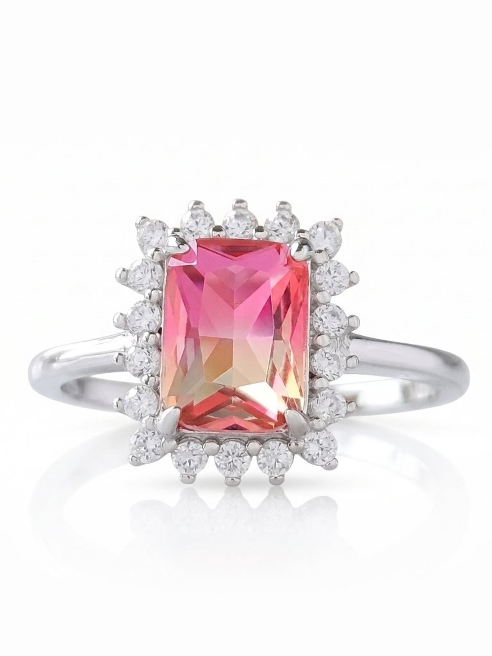 Pink & Peach Marquis Bi-Color Tourmaline Gemstone Ring 925 Sterling Silver